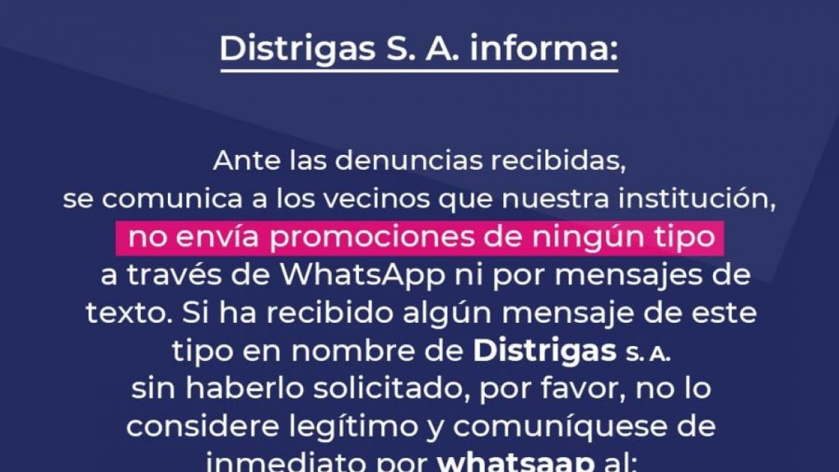 Estafas por Wp en nombre de Distrigas